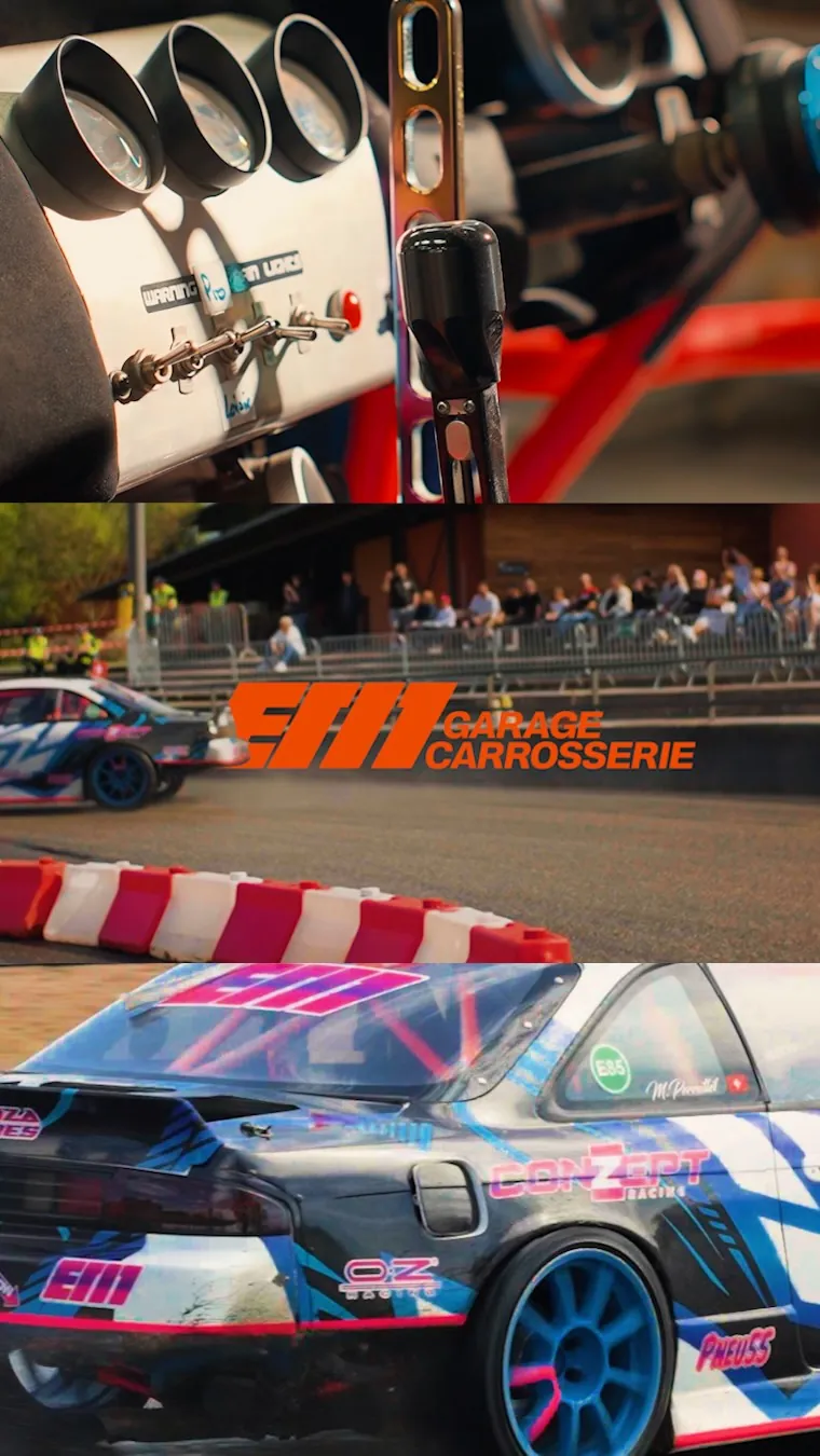 Voiture de course dans un garage carrosserie